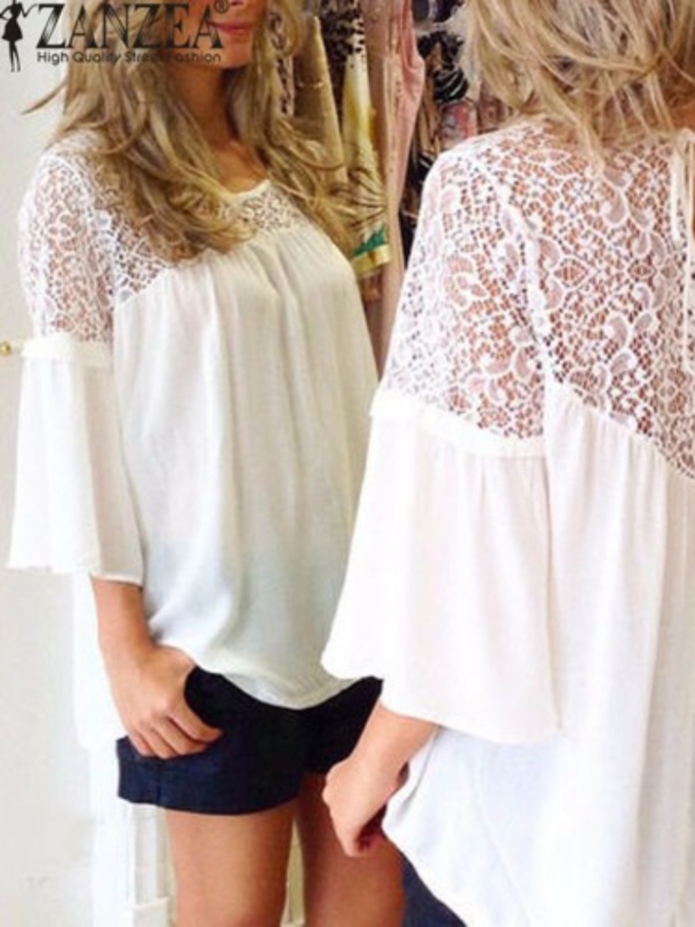 US STOCK Women's Summer Floral Lace Crochet Shirt Tops Short Sleeve O-Nek Blouse